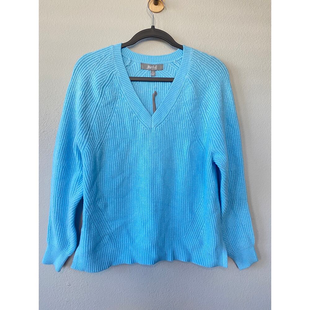 Marled Reunited NWT XS Sky Blue V Neck Ribbed Knit Pullover Sweater Minimalist